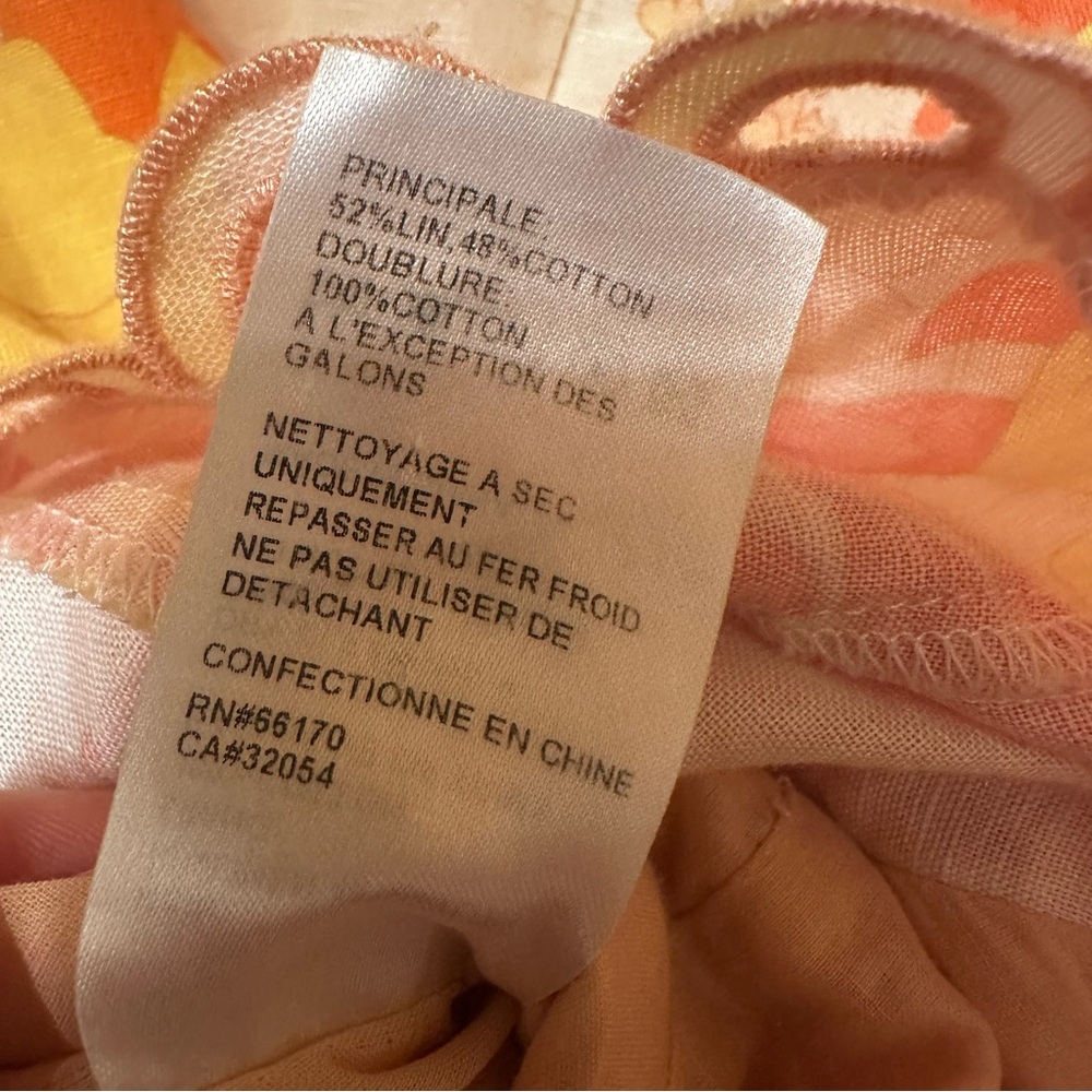 Light Beige Printed Linen & Cotton Scallop Detail Mini Dress size S - Picture 8 of 8